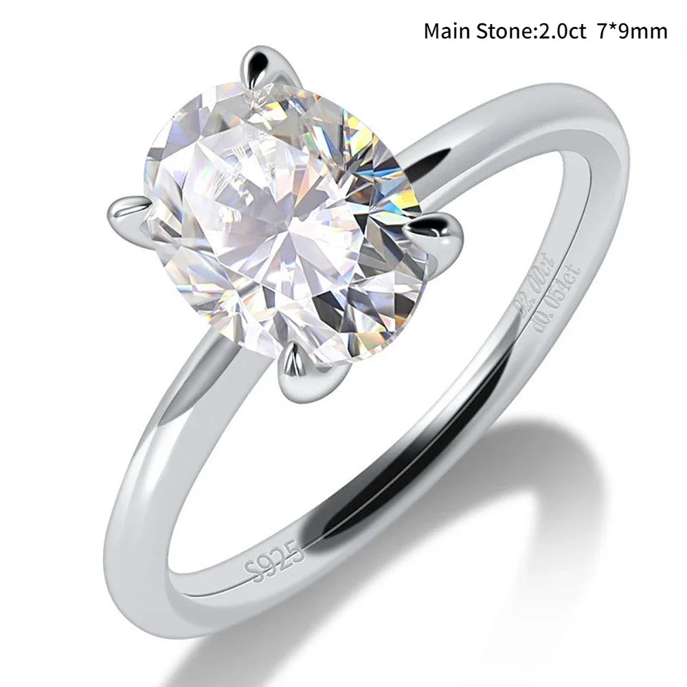M-JAJA Oval Moissanite Engagement Ring for Women S925 Silver Solitaire Ring with Hidden Halo 1-3ct D VVSI Diamond Wedding Band