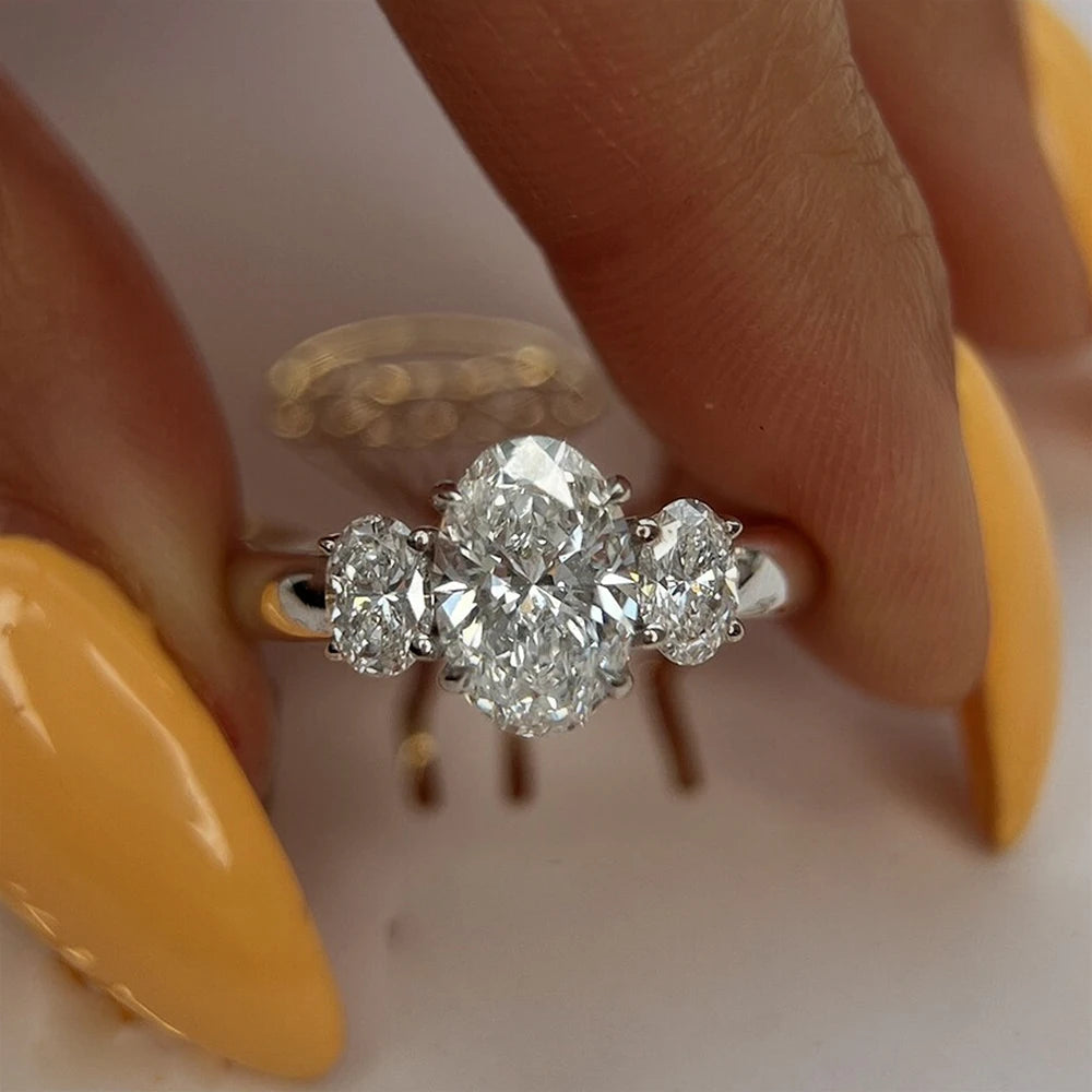 3/6cttw Real Moissanite Engagement Ring with Certificate 3-Stone Oval Cut Diamond Wedding Ring for Women 925 Silver Fine Jewelry