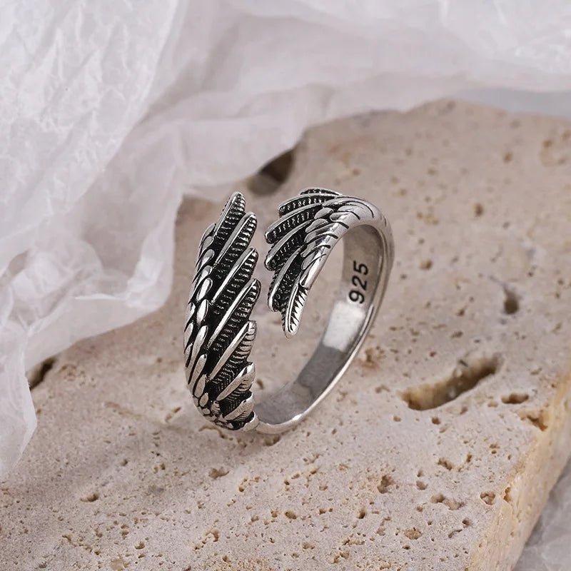 925 Sterling Silver Angel Wing Feather Adjustable Rings For Women Engagement Wedding Luxury Jewelry Accessories Jewellery