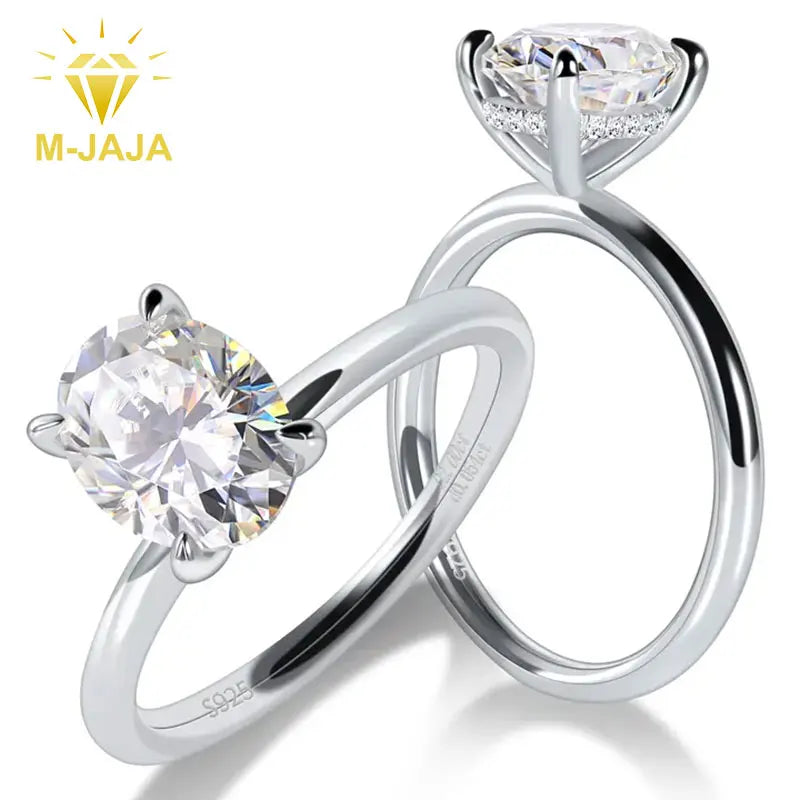 M-JAJA Oval Moissanite Engagement Ring for Women S925 Silver Solitaire Ring with Hidden Halo 1-3ct D VVSI Diamond Wedding Band