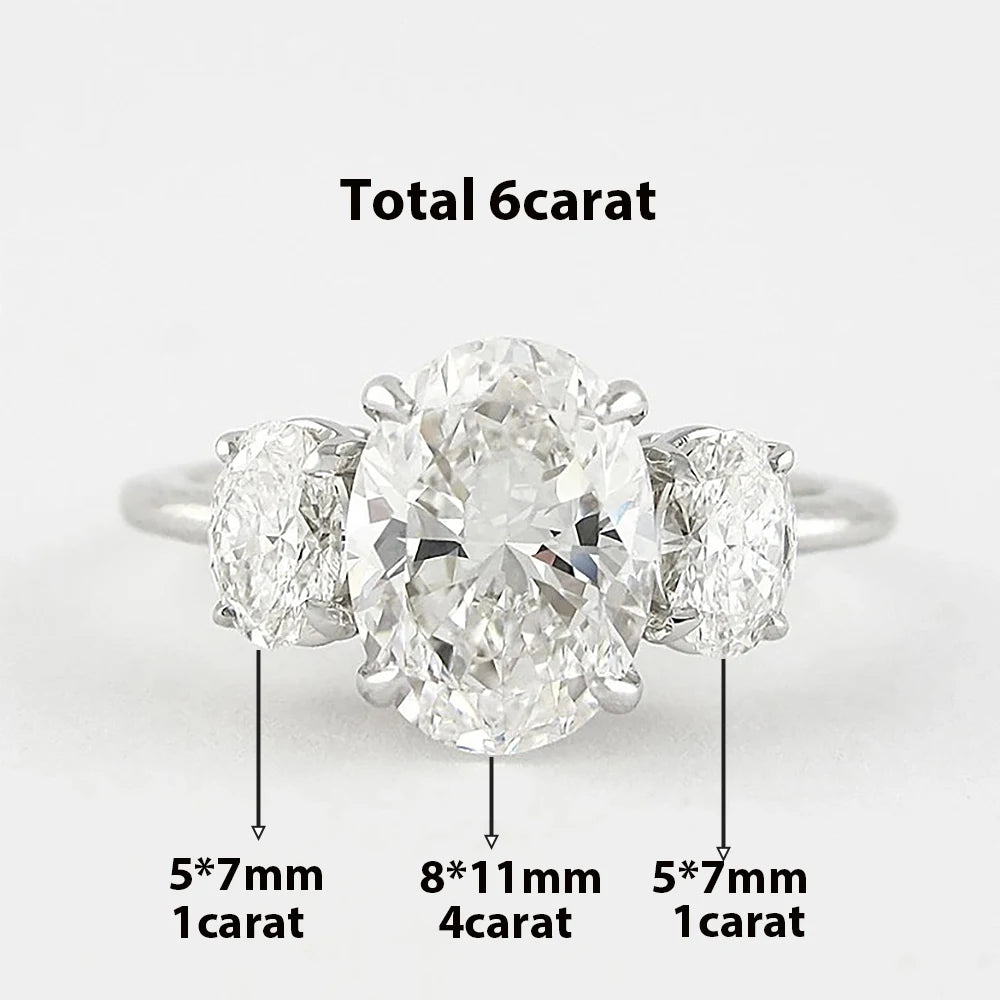 3/6cttw Real Moissanite Engagement Ring with Certificate 3-Stone Oval Cut Diamond Wedding Ring for Women 925 Silver Fine Jewelry