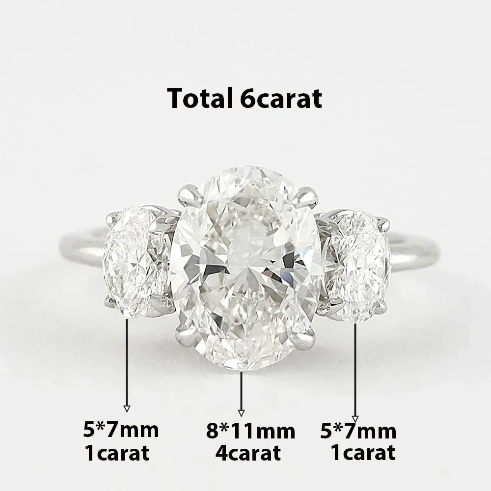 3/6cttw Real Moissanite Engagement Ring with Certificate 3-Stone Oval Cut Diamond Wedding Ring for Women 925 Silver Fine Jewelry
