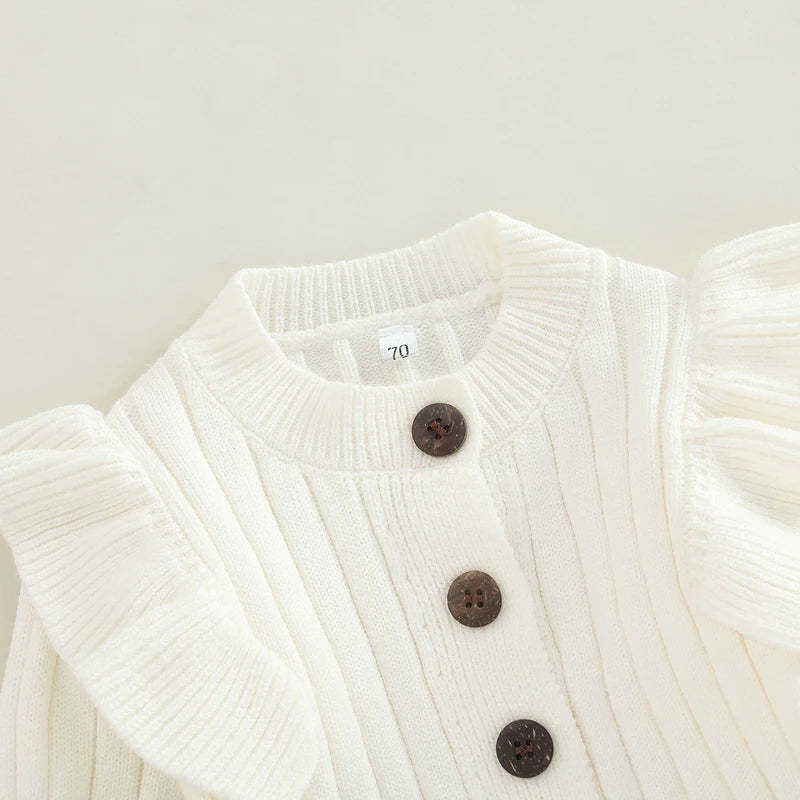 Knit Baby Romper — Long Sleeve Button Jumpsuit for Baby Girls (0–18M)