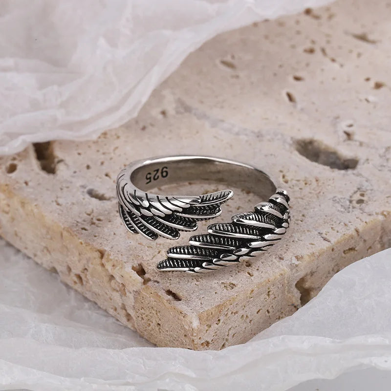 925 Sterling Silver Angel Wing Feather Adjustable Rings For Women Engagement Wedding Luxury Jewelry Accessories Jewellery