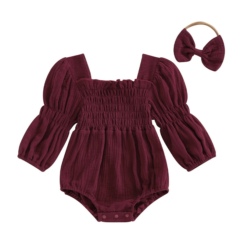 Baby Girls Spring Romper Long Sleeve with Headband