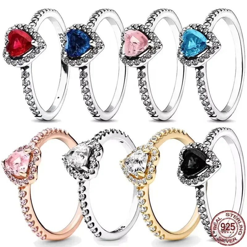 Hot selling 925 sterling silver crystal heart-shaped ring, luxurious, sparkling, multi-color, charming jewelry, holiday  gift