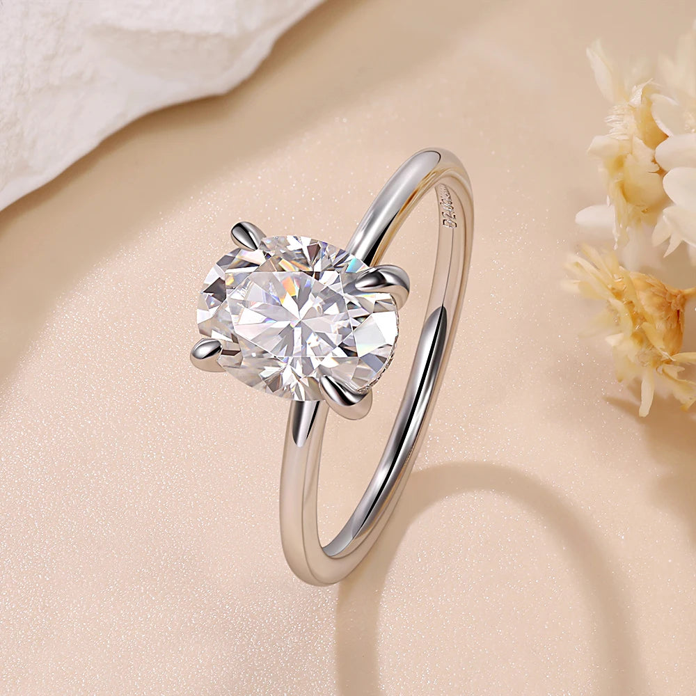 M-JAJA Oval Moissanite Engagement Ring for Women S925 Silver Solitaire Ring with Hidden Halo 1-3ct D VVSI Diamond Wedding Band
