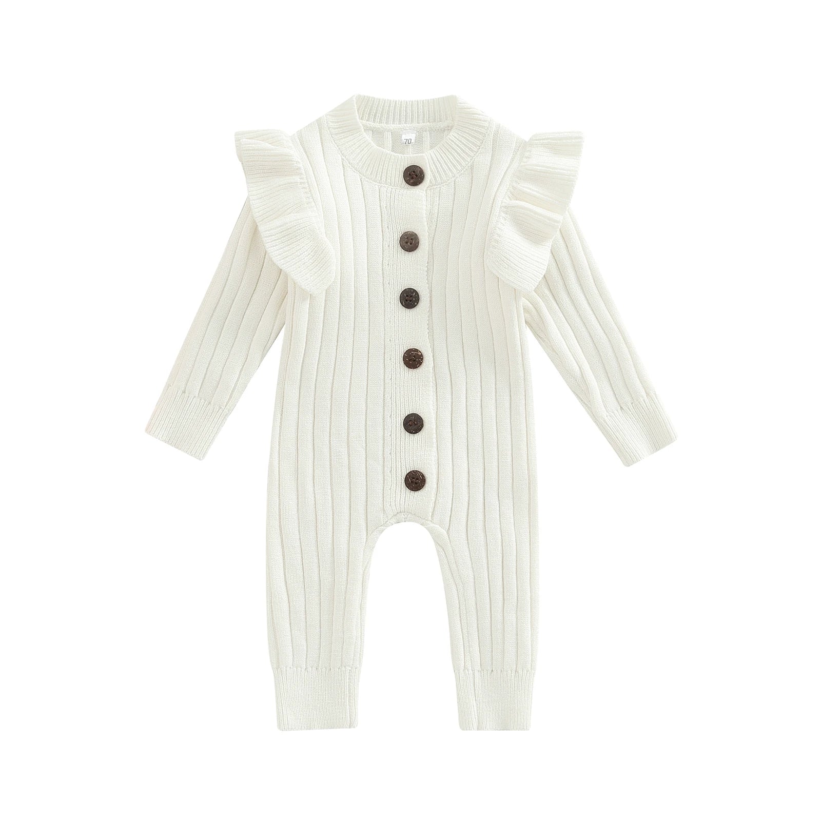 Knit Baby Romper — Long Sleeve Button Jumpsuit for Baby Girls (0–18M)