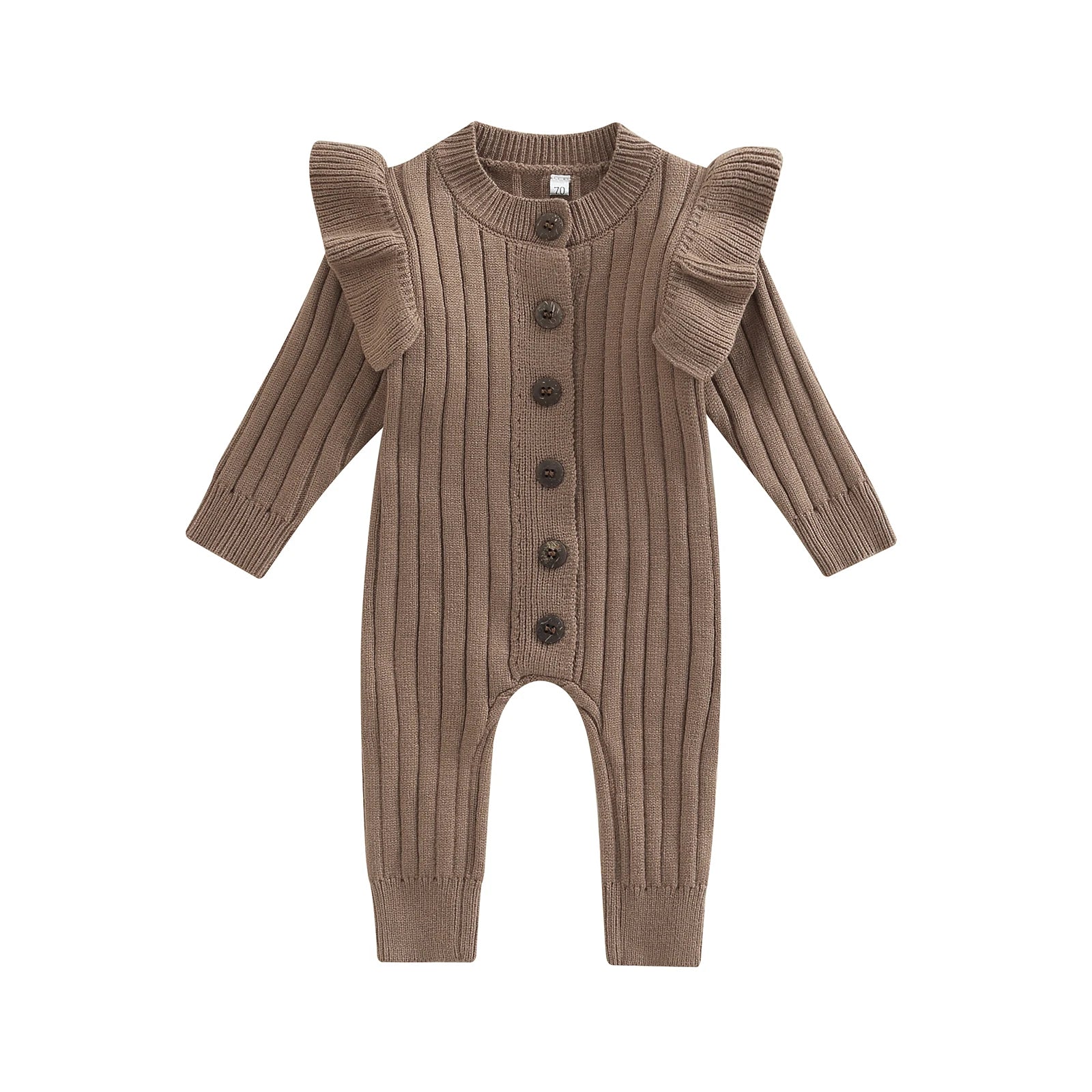 Knit Baby Romper — Long Sleeve Button Jumpsuit for Baby Girls (0–18M)