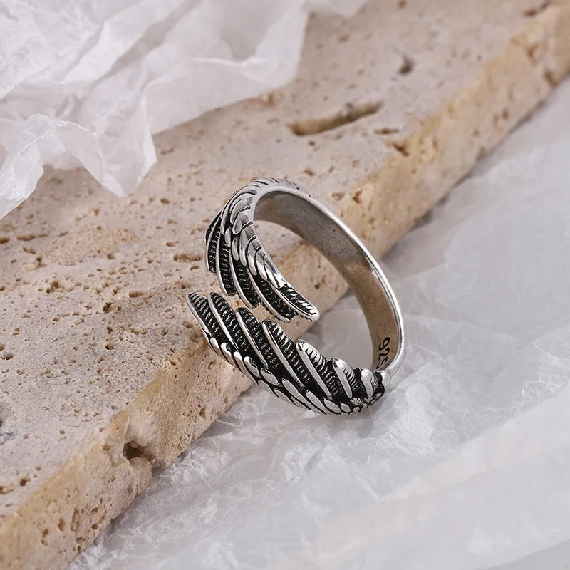 925 Sterling Silver Angel Wing Feather Adjustable Rings For Women Engagement Wedding Luxury Jewelry Accessories Jewellery