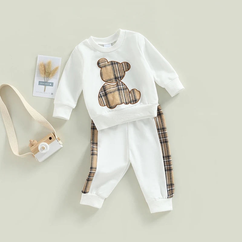 Lioraitiin 2-Piece Baby Outfit — Long Sleeve Plaid Pullover & Pants Set (0–24M)