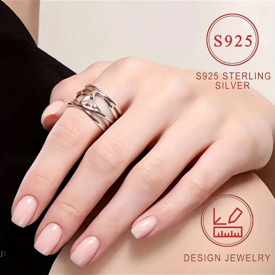 Chic French Style 925 Sterling Silver Heart-Shaped Ring Unique Design Women's Fashion Jewelry Perfect for Everyday Accessories