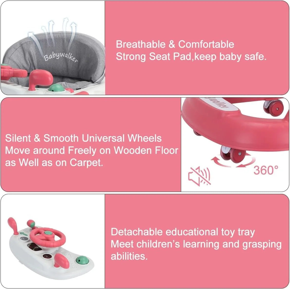 2-in-1 Foldable Baby Walker with Tray