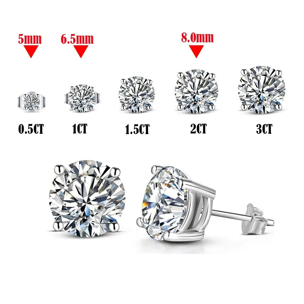 0.5-2 Carat 8.0mm D Color Moissanite 100% 925 Sterling Silver Stud Earrings For Women Top Quality Sparkling Wedding Jewelry