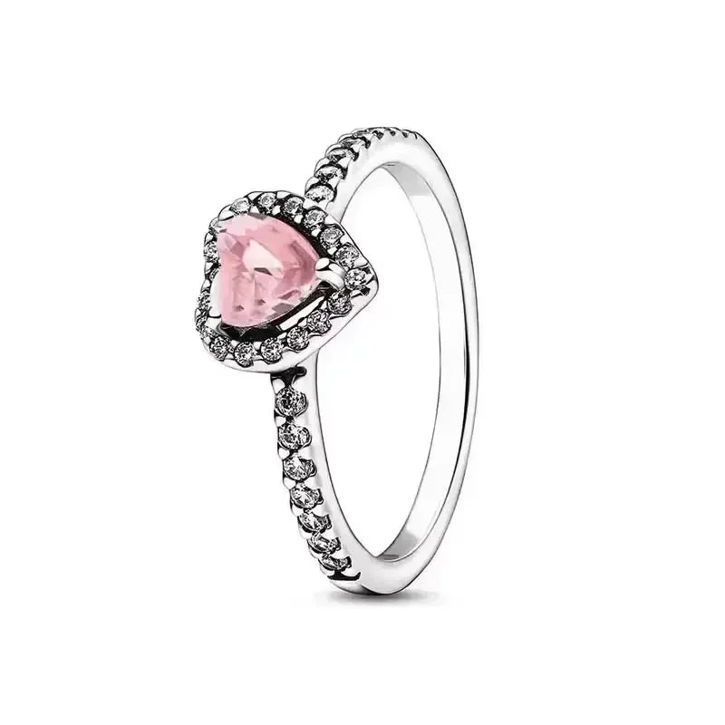 Hot selling 925 sterling silver crystal heart-shaped ring, luxurious, sparkling, multi-color, charming jewelry, holiday  gift