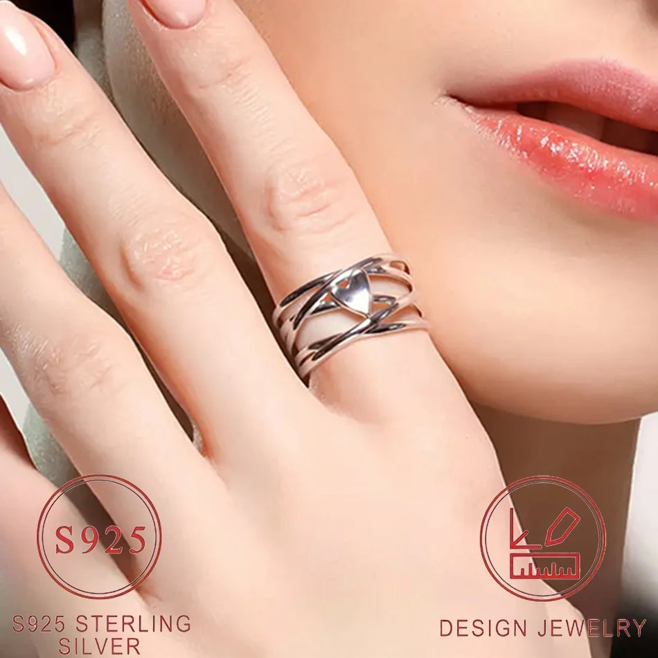 Chic French Style 925 Sterling Silver Heart-Shaped Ring Unique Design Women's Fashion Jewelry Perfect for Everyday Accessories
