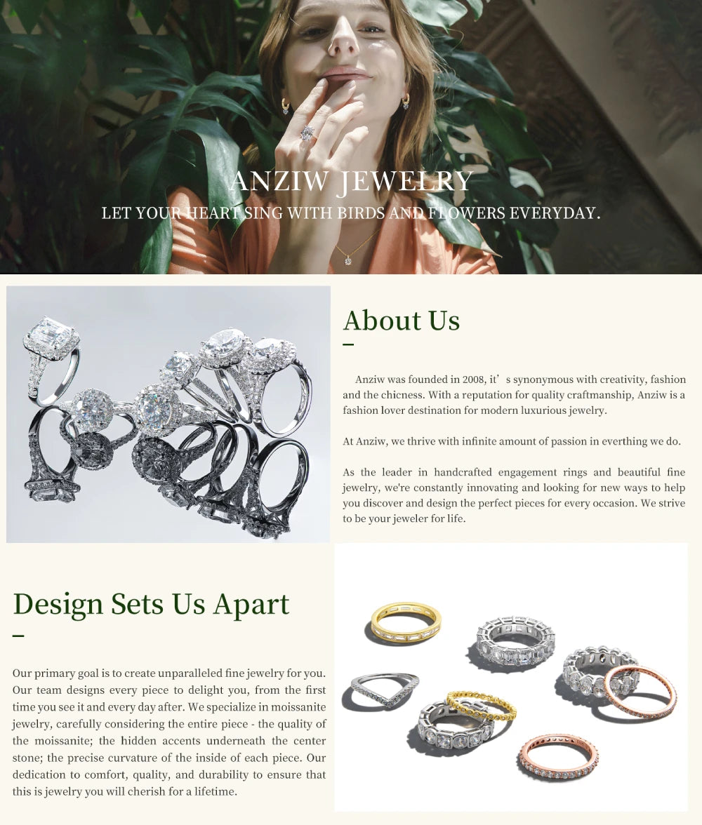 ANZIW 2 Carat All Moissanite Ring Bridal Sets Silver 925 Solitaire Engagement Wedding Rings & Stackable Eternity Bands for Women