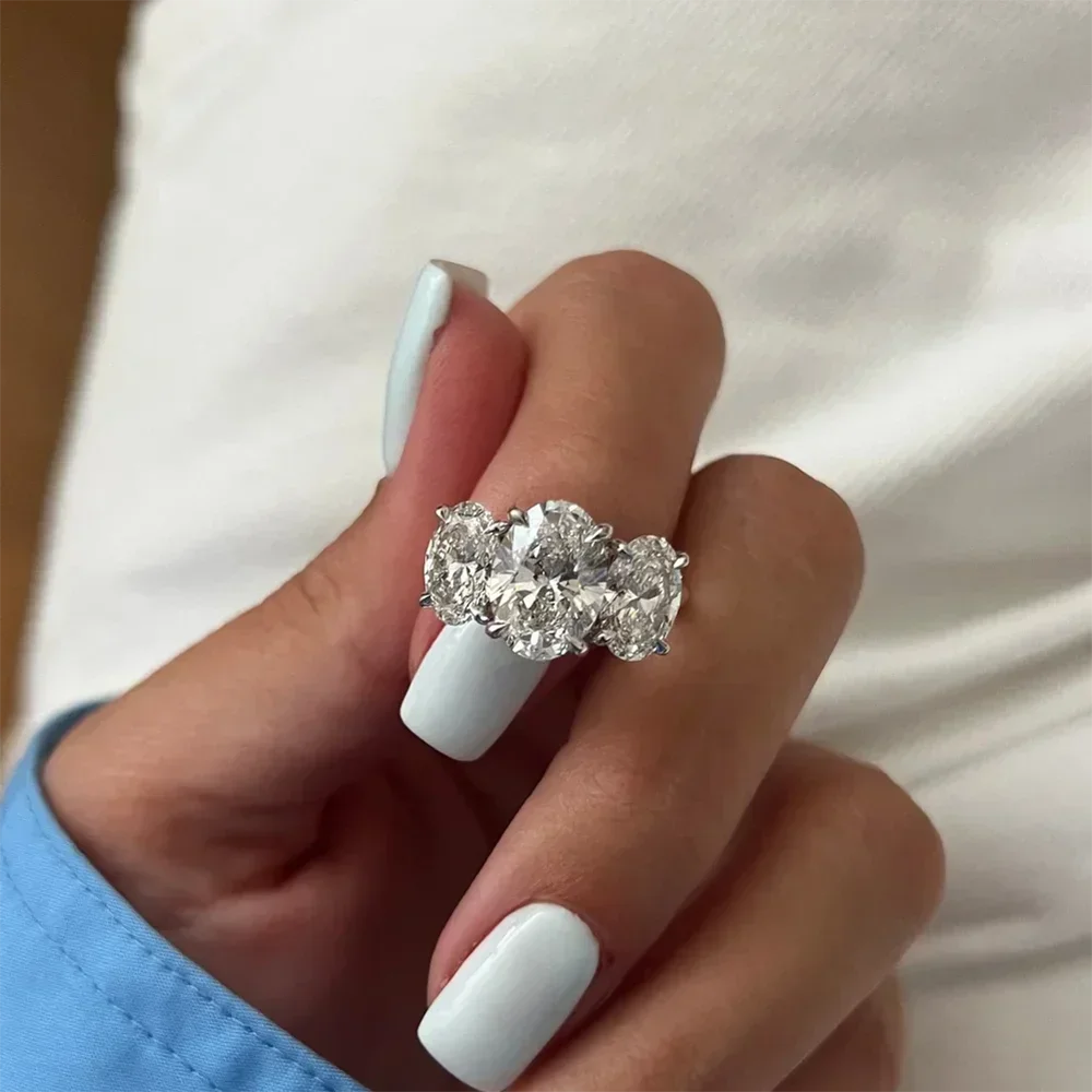 3/6cttw Real Moissanite Engagement Ring with Certificate 3-Stone Oval Cut Diamond Wedding Ring for Women 925 Silver Fine Jewelry