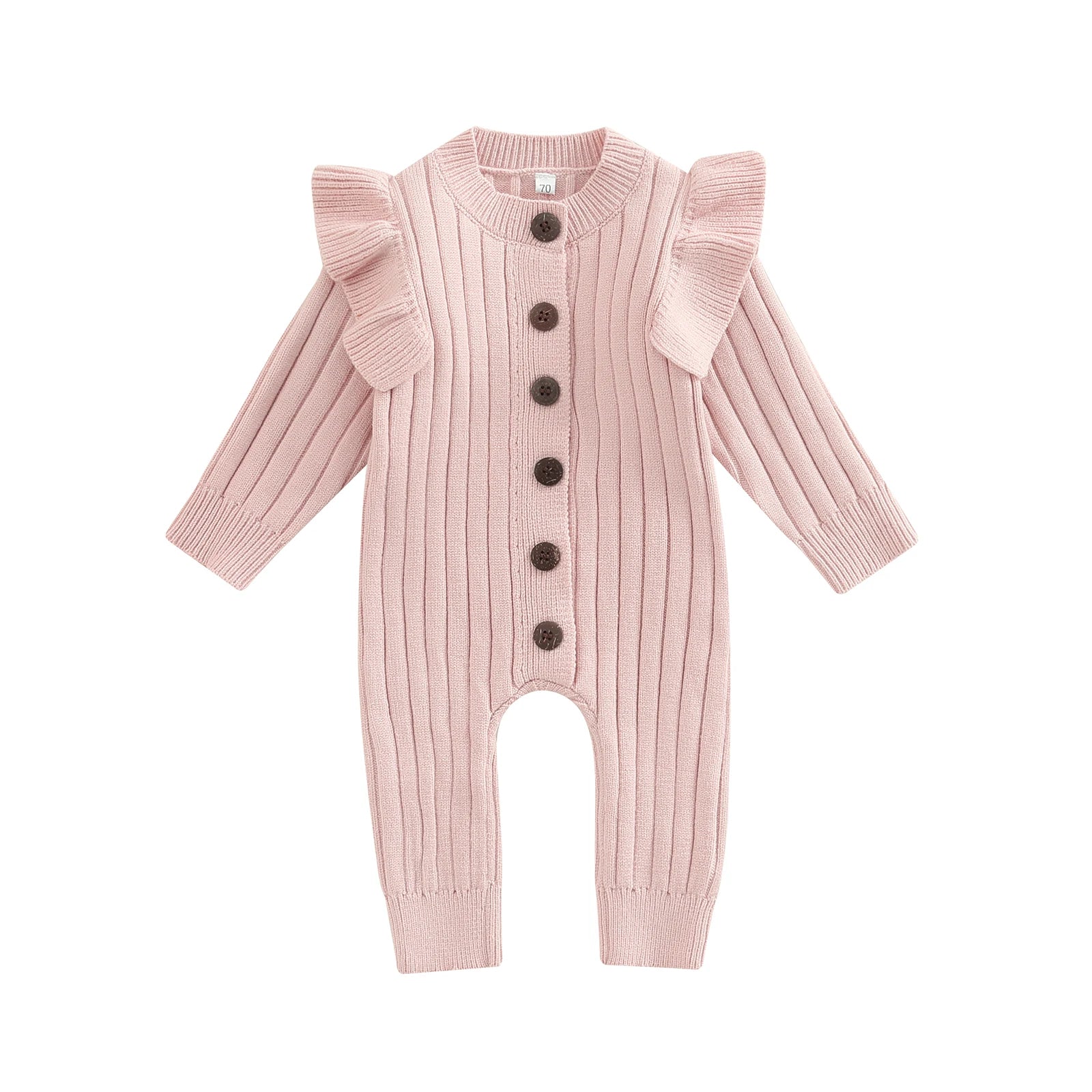 Knit Baby Romper — Long Sleeve Button Jumpsuit for Baby Girls (0–18M)