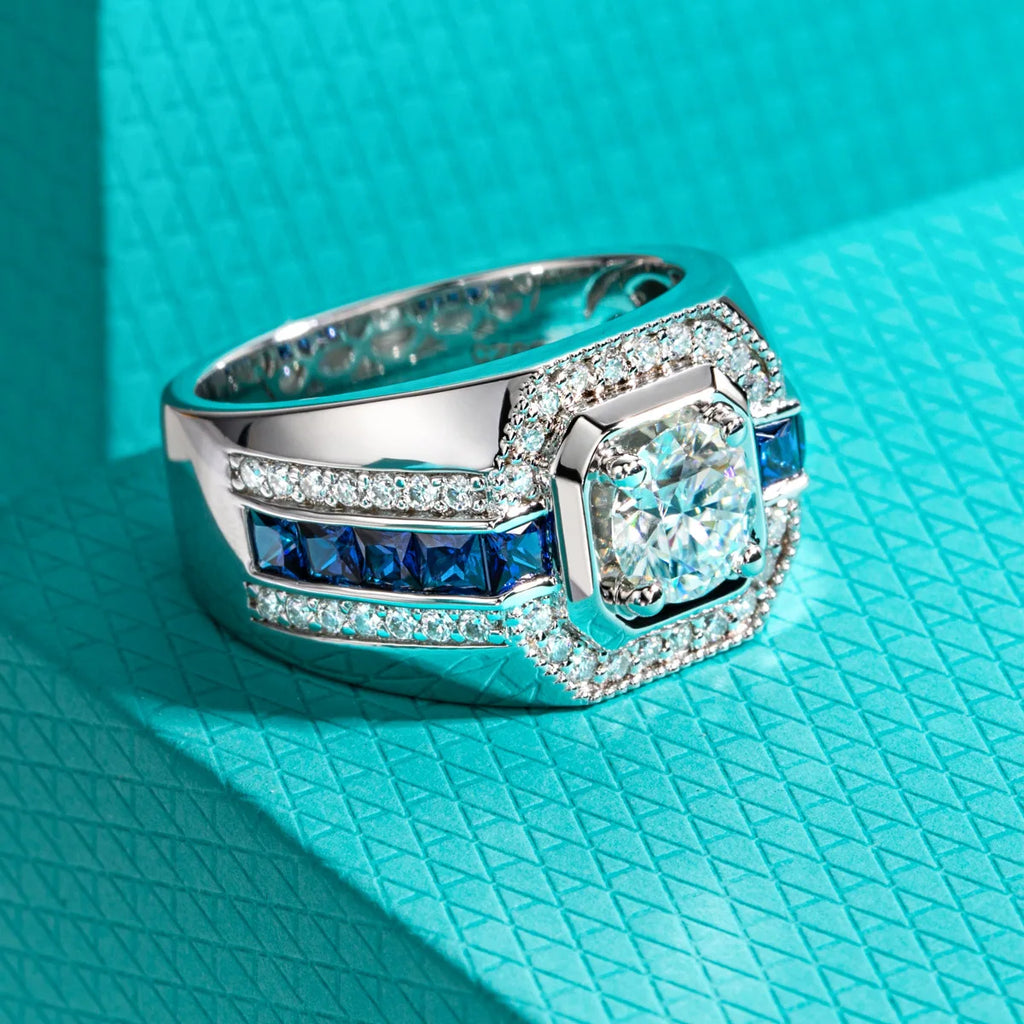 AnuJewel Men's 1ct D Color Moissanite Ring 925 Sterling Silver Gold Plated Retro Luxury Lab Created Diamond Engagement Ring