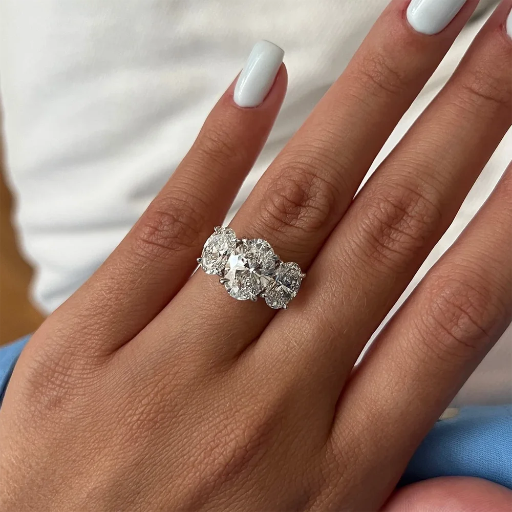 3/6cttw Real Moissanite Engagement Ring with Certificate 3-Stone Oval Cut Diamond Wedding Ring for Women 925 Silver Fine Jewelry