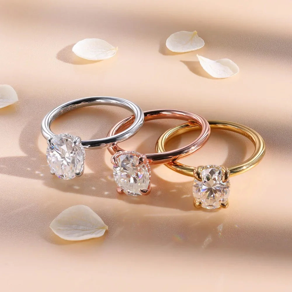 M-JAJA Oval Moissanite Engagement Ring for Women S925 Silver Solitaire Ring with Hidden Halo 1-3ct D VVSI Diamond Wedding Band