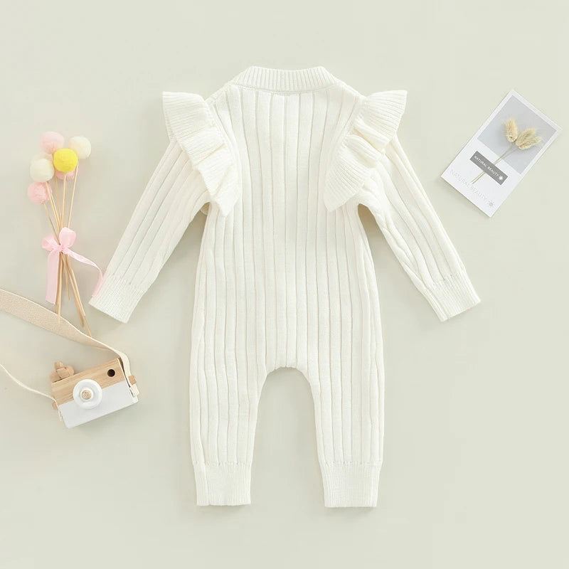 Knit Baby Romper — Long Sleeve Button Jumpsuit for Baby Girls (0–18M)