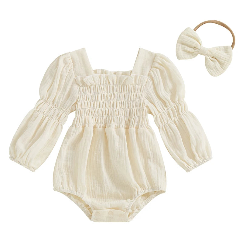 Baby Girls Spring Romper Long Sleeve with Headband