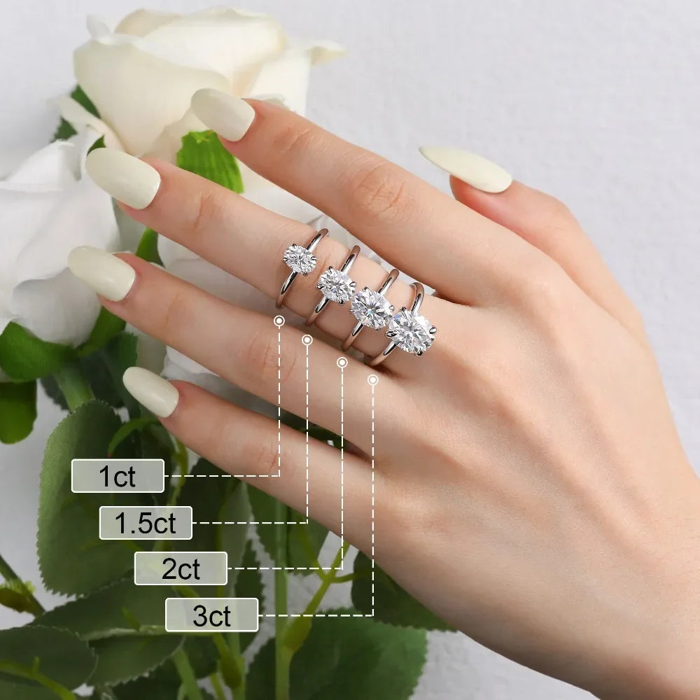 M-JAJA Oval Moissanite Engagement Ring for Women S925 Silver Solitaire Ring with Hidden Halo 1-3ct D VVSI Diamond Wedding Band