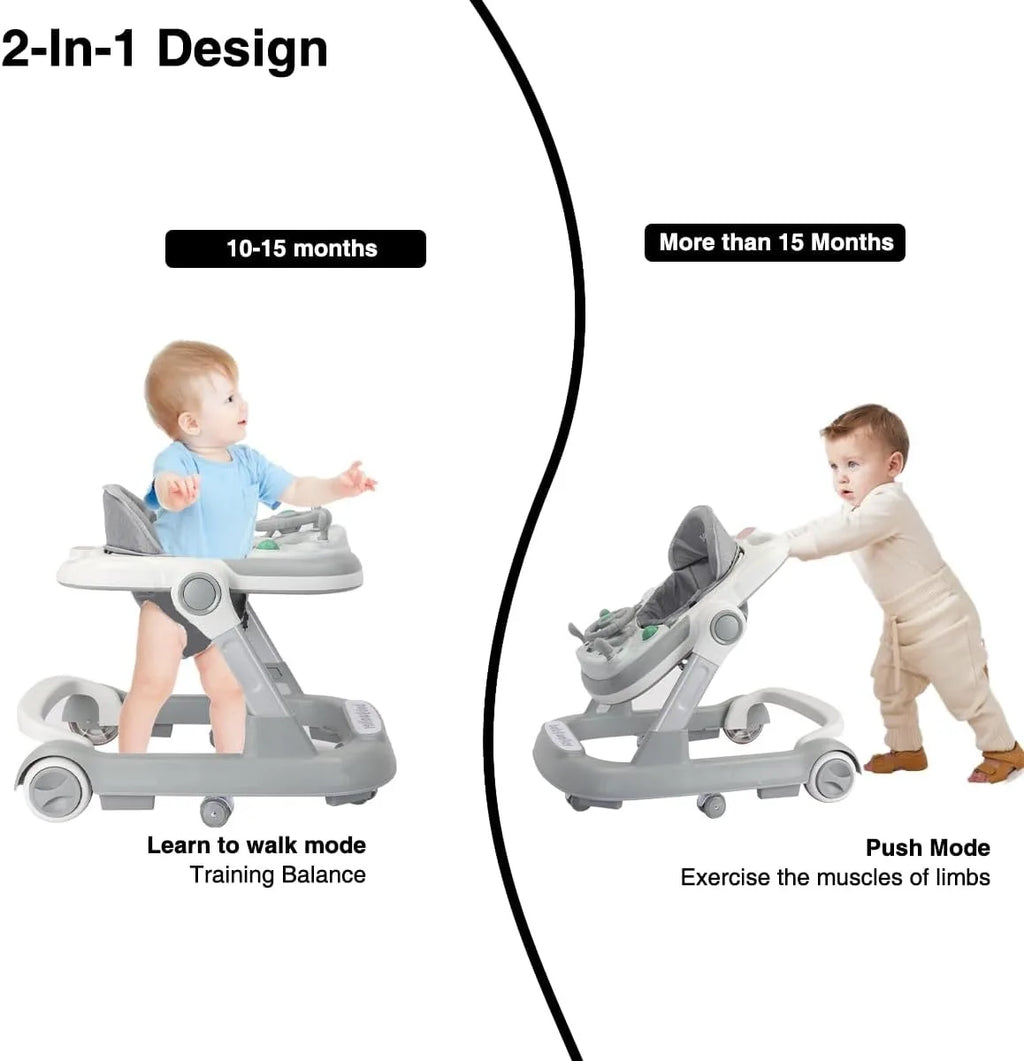 2-in-1 Foldable Baby Walker with Tray