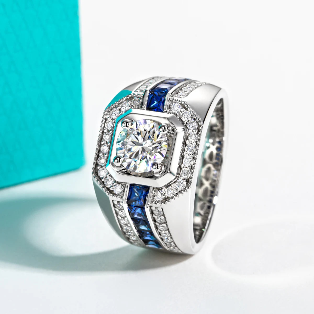 AnuJewel Men's 1ct D Color Moissanite Ring 925 Sterling Silver Gold Plated Retro Luxury Lab Created Diamond Engagement Ring