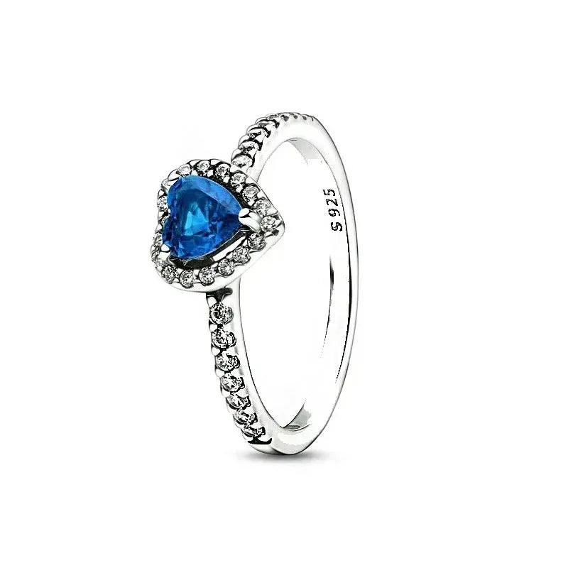 Hot selling 925 sterling silver crystal heart-shaped ring, luxurious, sparkling, multi-color, charming jewelry, holiday  gift