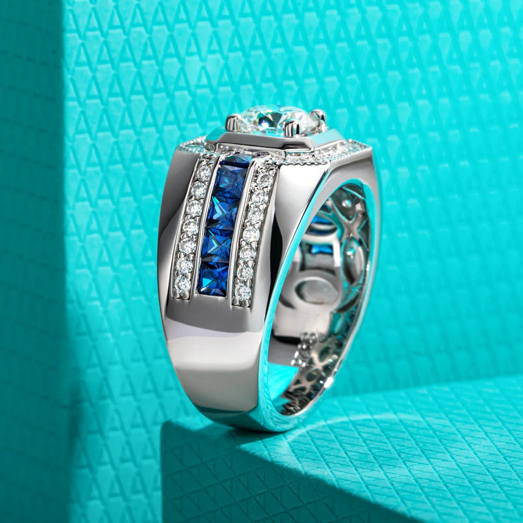 AnuJewel Men's 1ct D Color Moissanite Ring 925 Sterling Silver Gold Plated Retro Luxury Lab Created Diamond Engagement Ring