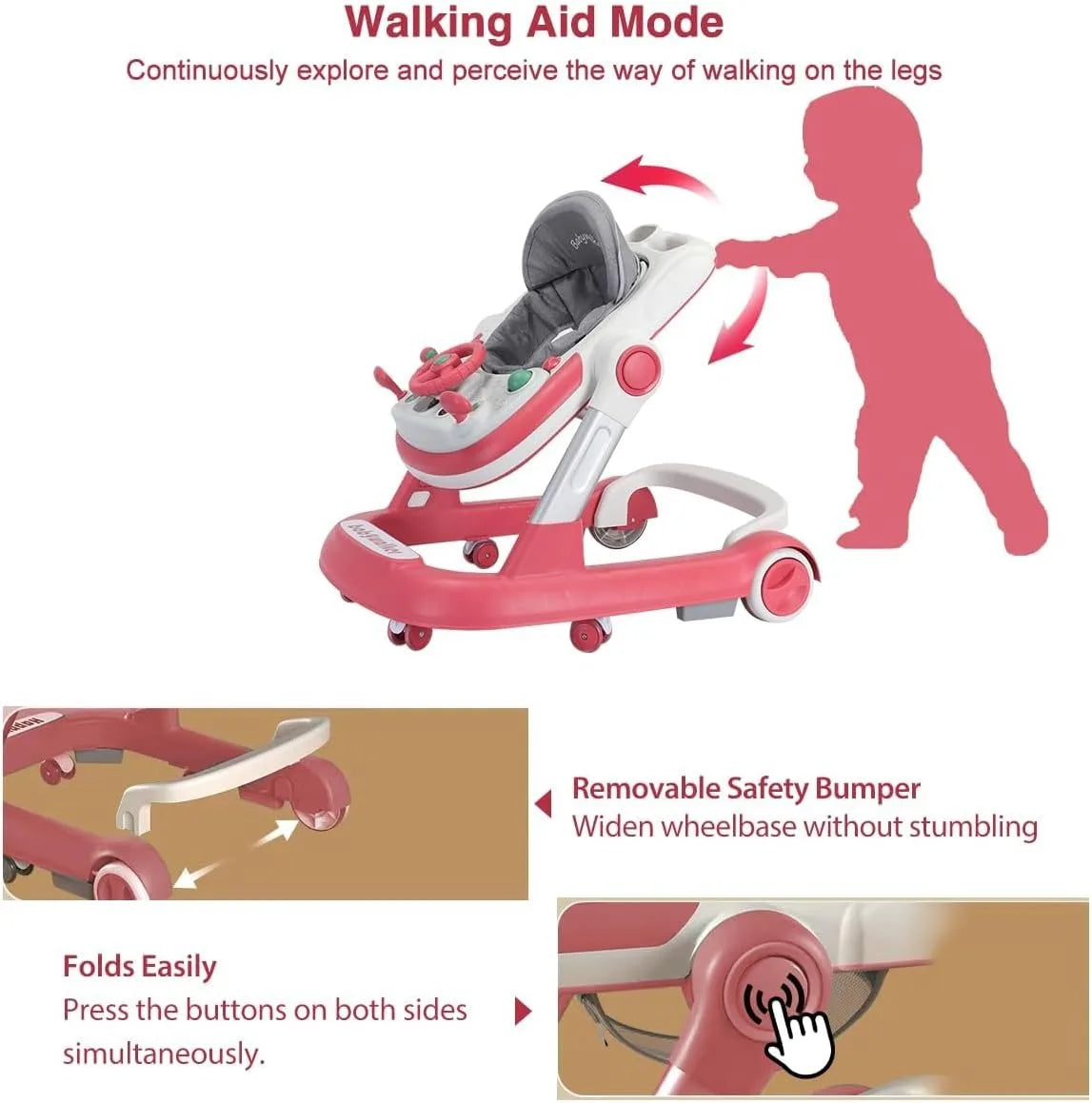 2-in-1 Foldable Baby Walker with Tray