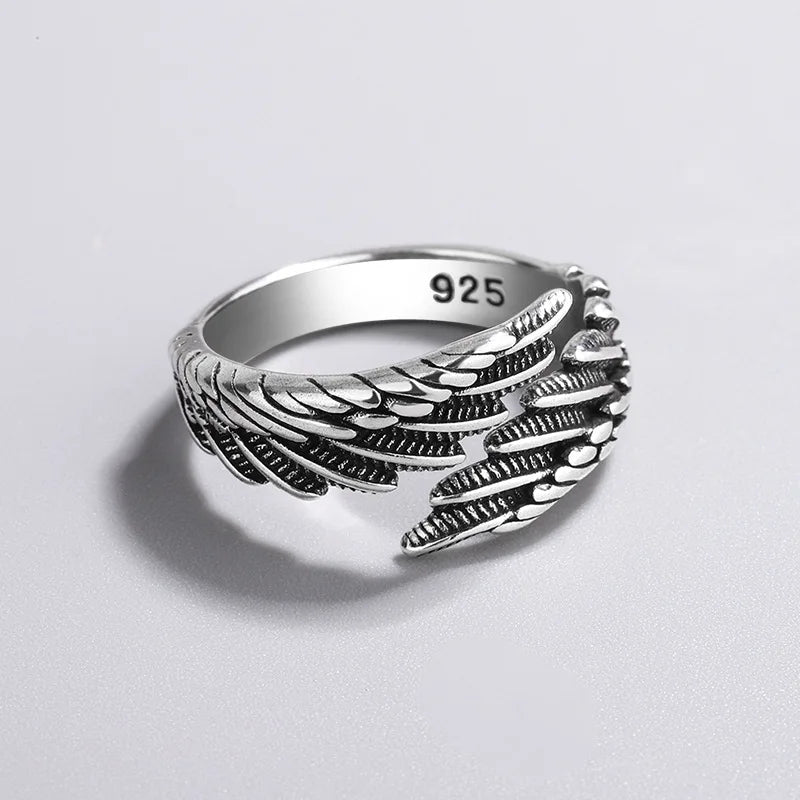 925 Sterling Silver Angel Wing Feather Adjustable Rings For Women Engagement Wedding Luxury Jewelry Accessories Jewellery