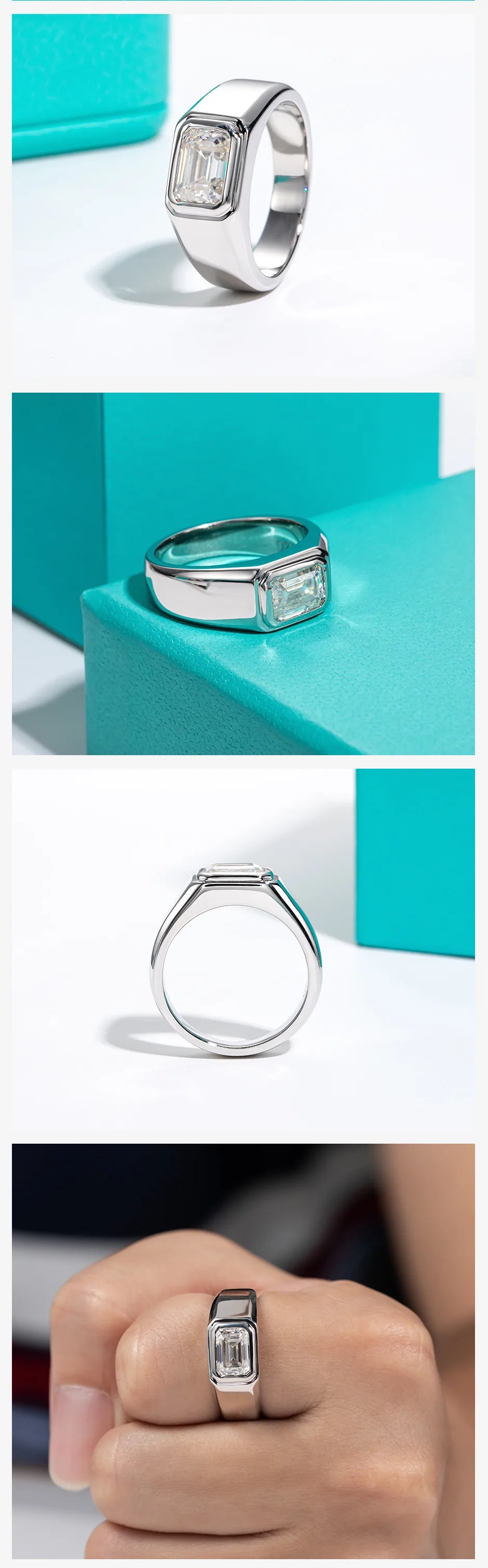 AnuJewel 2ct D Color Emerald  Moissanite Men Ring 925 Sterling Silver 18K Gold Plated Engagement Rings For Man Jewelry Wholesale