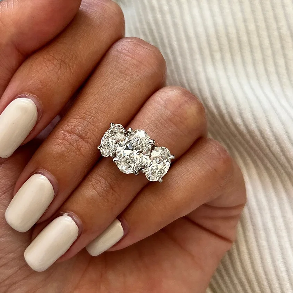3/6cttw Real Moissanite Engagement Ring with Certificate 3-Stone Oval Cut Diamond Wedding Ring for Women 925 Silver Fine Jewelry