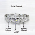 3/6cttw Real Moissanite Engagement Ring with Certificate 3-Stone Oval Cut Diamond Wedding Ring for Women 925 Silver Fine Jewelry
